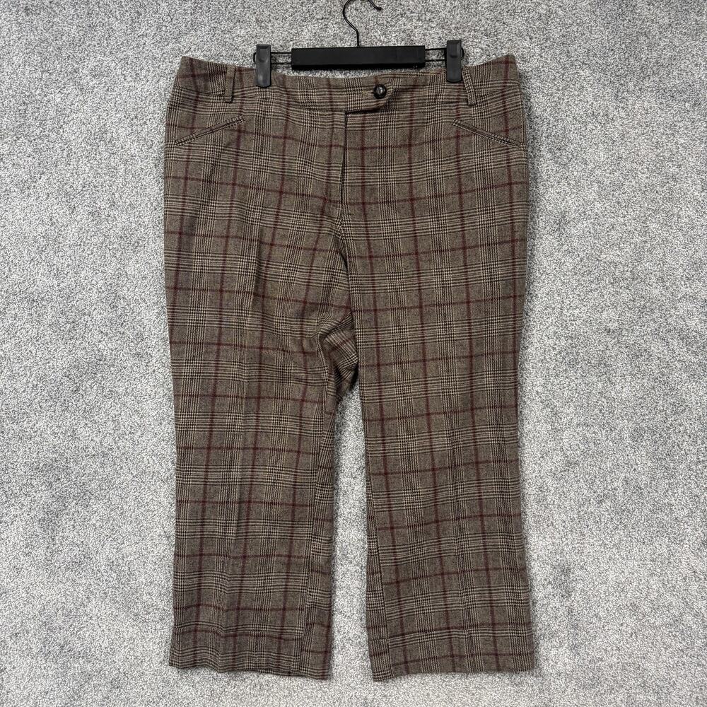 New York & Company Pants 16 38x23 Brown Plaid Crop Office Preppy Dark Academia